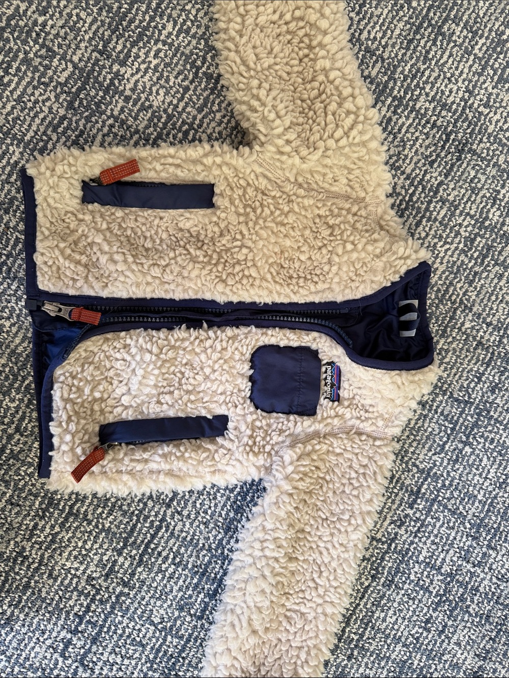 Patagonia Cream Sherpa Jacket with Navy Accents